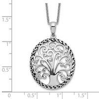Sentimental Expressions Sterling Silver Rhodium-plated CZ Antiqued Tree of Life Necklace, 18" view 3