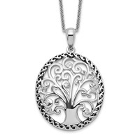 Sentimental Expressions Sterling Silver Rhodium-plated CZ Antiqued Tree of Life Necklace, 18" view 1