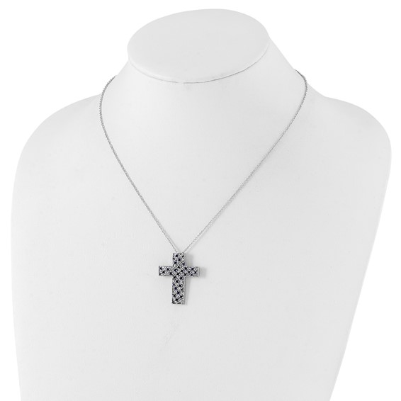 Sentimental Expressions Sterling Silver Polished September Blue CZ Birthstone Message of the Cross Necklace
