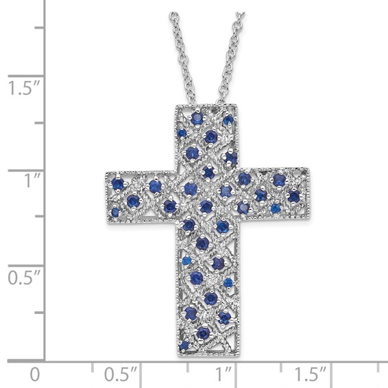 Sentimental Expressions Sterling Silver Polished September Blue CZ Birthstone Message of the Cross Necklace