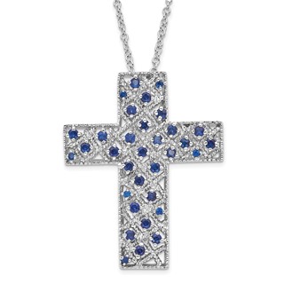 Sentimental Expressions Sterling Silver Polished September Blue CZ Birthstone Message of the Cross Necklace