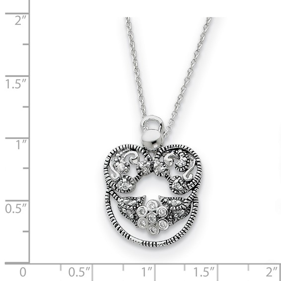 Sterling Silver CZ Antiqued Angel of Grace 18in Necklace