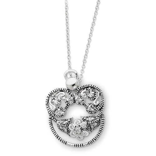 Sterling Silver CZ Antiqued Angel of Grace Necklace, 18"