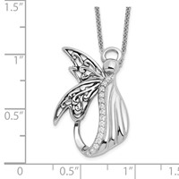 Sentimental Expressions Sterling Silver Rhodium-plated CZ Antiqued Angel of Perseverance Necklace, 18" view 3