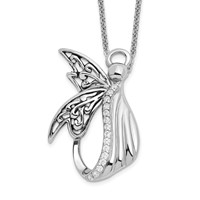 Sentimental Expressions Sterling Silver Rhodium-plated CZ Antiqued Angel of Perseverance Necklace, 18" view 1