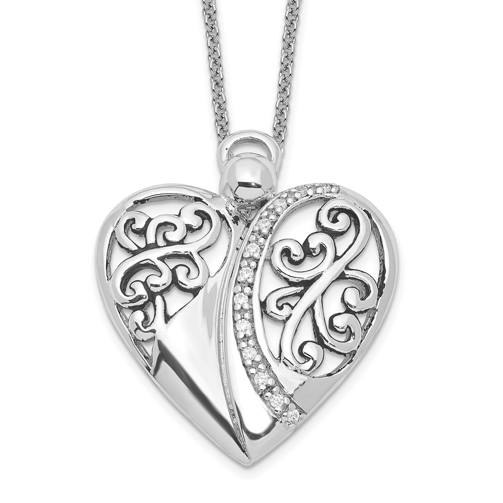 Sterling Silver CZ Antiqued 18in Angel of Love Necklace