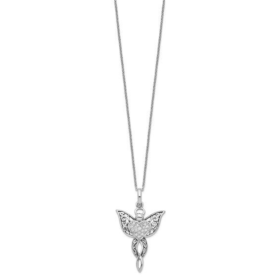 Sentimental Expressions Sterling Silver Rhodium-plated CZ Antiqued Angel of Blessing 18in Necklace