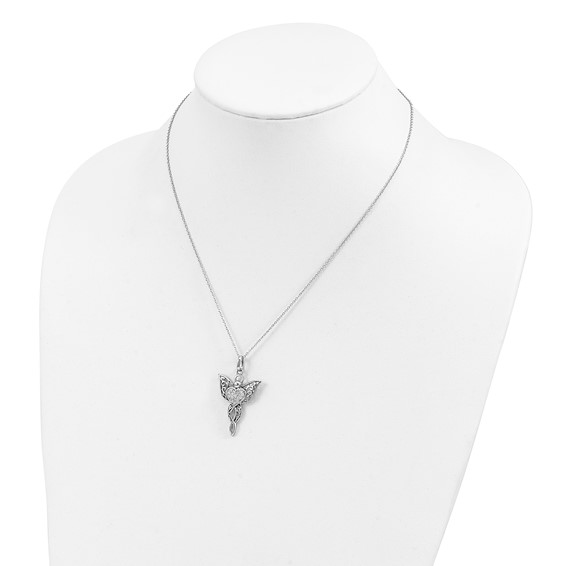 Sentimental Expressions Sterling Silver Rhodium-plated CZ Antiqued Angel of Blessing 18in Necklace