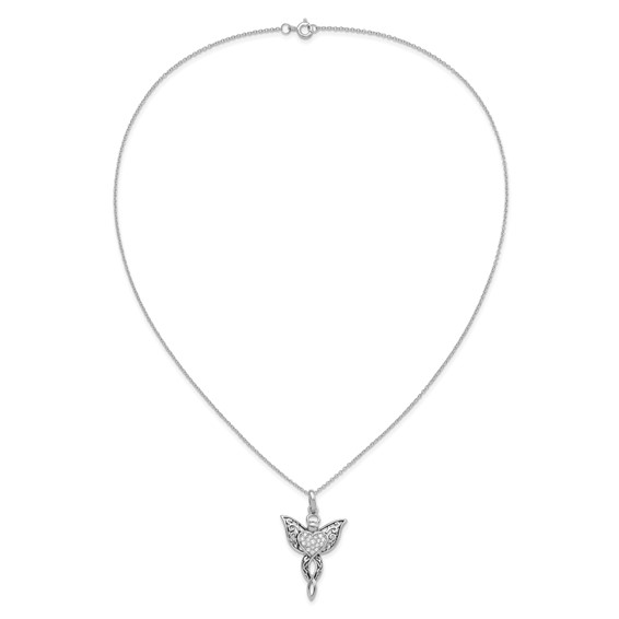 Sentimental Expressions Sterling Silver Rhodium-plated CZ Antiqued Angel of Blessing 18in Necklace