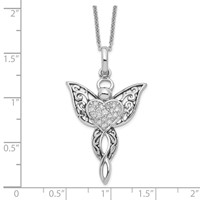 Sentimental Expressions Sterling Silver Rhodium-plated CZ Antiqued Angel of Blessing Necklace, 18" view 3