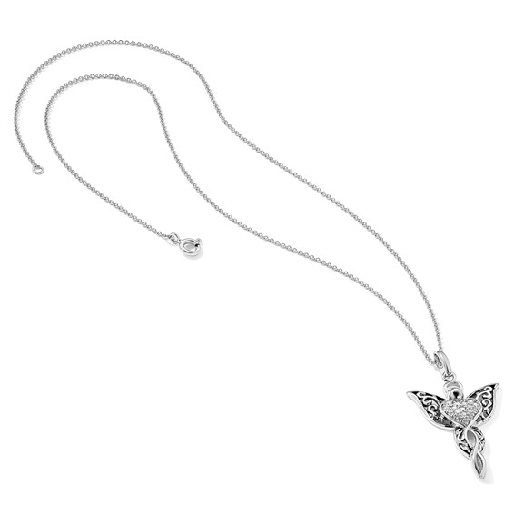 Sentimental Expressions Sterling Silver Rhodium-plated CZ Antiqued Angel of Blessing 18in Necklace