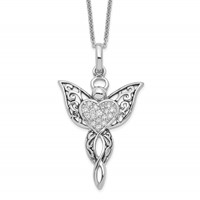 Sentimental Expressions Sterling Silver Rhodium-plated CZ Antiqued Angel of Blessing Necklace, 18" view 1