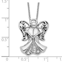 Sentimental Expressions Sterling Silver Rhodium-plated CZ Antiqued Angel of Strength Necklace, 18" view 3
