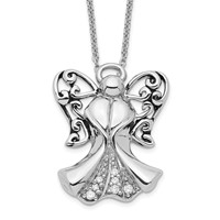 Sentimental Expressions Sterling Silver Rhodium-plated CZ Antiqued Angel of Strength Necklace, 18" view 1