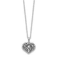 Sentimental Expressions Sterling Silver Rhodium-plated Antiqued CZ Heart Remembrance Ash Holder Necklace, 18" view 2