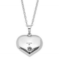 Sentimental Expressions Sterling Silver Rhodium-plated Antiqued CZ Heart Remembrance Ash Holder Necklace, 18" view 3