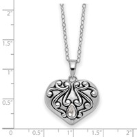 Sentimental Expressions Sterling Silver Rhodium-plated Antiqued CZ Heart Remembrance Ash Holder Necklace, 18" view 4