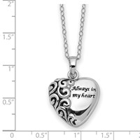 Sentimental Expressions Sterling Silver Antiqued Heart Remembrance Ash Holder Necklace, 18" view 3