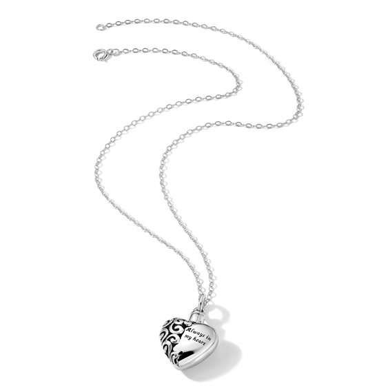Sentimental Expressions Sterling Silver Antiqued Heart Remembrance Ash Holder 18 Inch Necklace