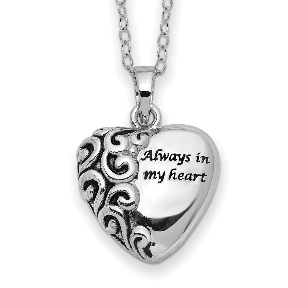 Sterling Silver Antiqued Heart Remembrance Ash Holder 18in Necklace