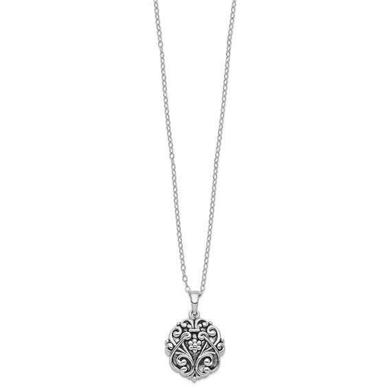 Sentimental Expressions Sterling Silver Rhodium-plated Antiqued Circle Remembrance Ash Holder 18 Inch Necklace