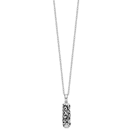 Sentimental Expressions Sterling Silver Rhodium-plated Antiqued Cylinder Remembrance Ash Holder 18 Inch Necklace