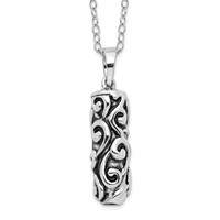 Sentimental Expressions Sterling Silver Rhodium-plated Antiqued Cylinder Remembrance Ash Holder Necklace, 18" view 1