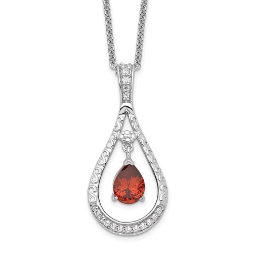 Sentimental Expressions Sterling Silver Rhodium-plated Jan. CZ Stone Never Forget Tear Birthstone Necklace, 18"