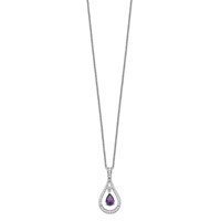 Sentimental Expressions Sterling Silver Rhodium-plated Feb. CZ Stone Never Forget Tear 18 Inch Birthstone Necklace view 2