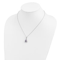 Sentimental Expressions Sterling Silver Rhodium-plated Feb. CZ Stone Never Forget Tear 18 Inch Birthstone Necklace view 5
