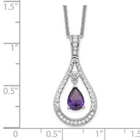 Sentimental Expressions Sterling Silver Rhodium-plated Feb. CZ Stone Never Forget Tear 18 Inch Birthstone Necklace view 3