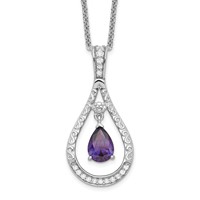 Sentimental Expressions Sterling Silver Rhodium-plated Feb. CZ Stone Never Forget Tear 18 Inch Birthstone Necklace view 1