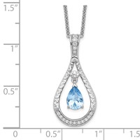 Sentimental Expressions Sterling Silver Rhodium-plated Mar. CZ Stone Never Forget Tear 18in Birthstone Necklace view 3