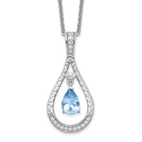 Sentimental Expressions Sterling Silver Rhodium-plated Mar. CZ Stone Never Forget Tear 18in Birthstone Necklace view 1