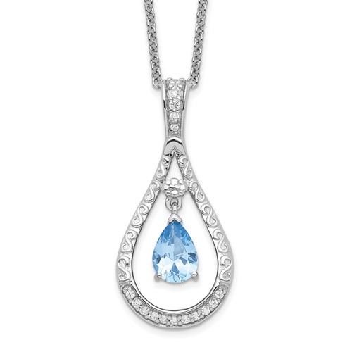 Sentimental Expressions Sterling Silver Rhodium-plated Mar. CZ Stone Never Forget Tear Birthstone Necklace, 18"