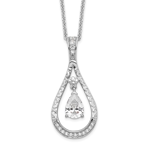 Sentimental Expressions Sterling Silver Rhodium-plated April CZ Stone Never Forget Tear Birthstone Necklace, 18"