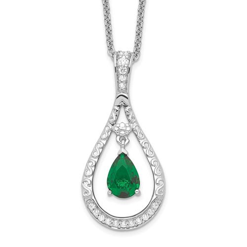 Sentimental Expressions Sterling Silver Rhodium-plated May CZ Stone Never Forget Tear Birthstone Necklace, 18"
