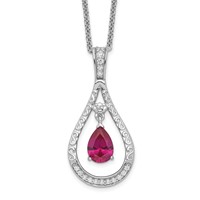 Sentimental Expressions Sterling Silver Rhodium-plated July CZ Stone Never Forget Tear Birthstone Necklace, 18" view 1