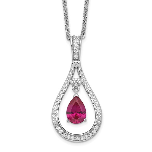 Sentimental Expressions Sterling Silver Rhodium-plated July CZ Stone Never Forget Tear Birthstone Necklace, 18"