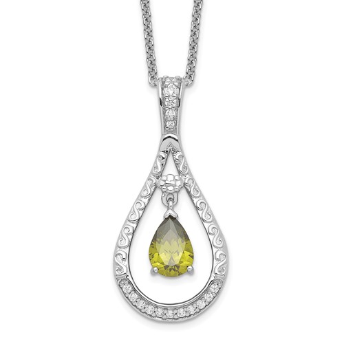 Sentimental Expressions Sterling Silver Rhodium-plated Aug. CZ Stone Never Forget Tear Birthstone Necklace, 18"