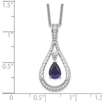 Sentimental Expressions Sterling Silver Rhodium-plated Sept. Lab-created Sapphire Never Forget Tear Necklace, 18" view 3