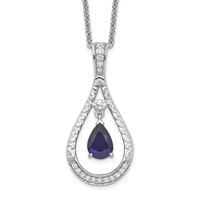 Sentimental Expressions Sterling Silver Rhodium-plated Sept. Lab-created Sapphire Never Forget Tear Necklace, 18" view 1