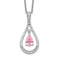 Sentimental Expressions Sterling Silver Rhodium-plated Oct. CZ Stone Never Forget Tear Birthstone Necklace, 18" view 1