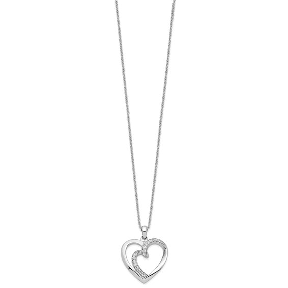 Sentimental Expressions Sterling Silver Rhodium-plated CZ Two Souls Lived As One 18in Heart Necklace