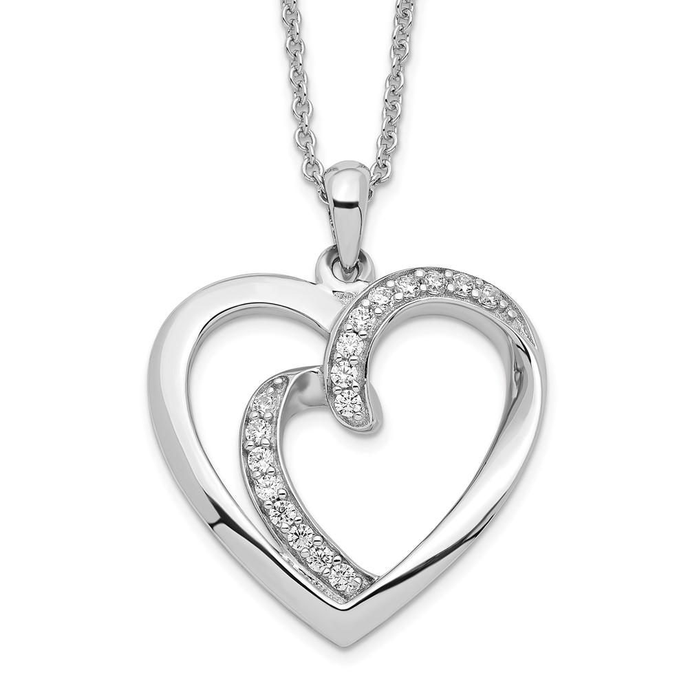 Sterling Silver & CZ Two Souls Lived As One 18in Heart Necklace