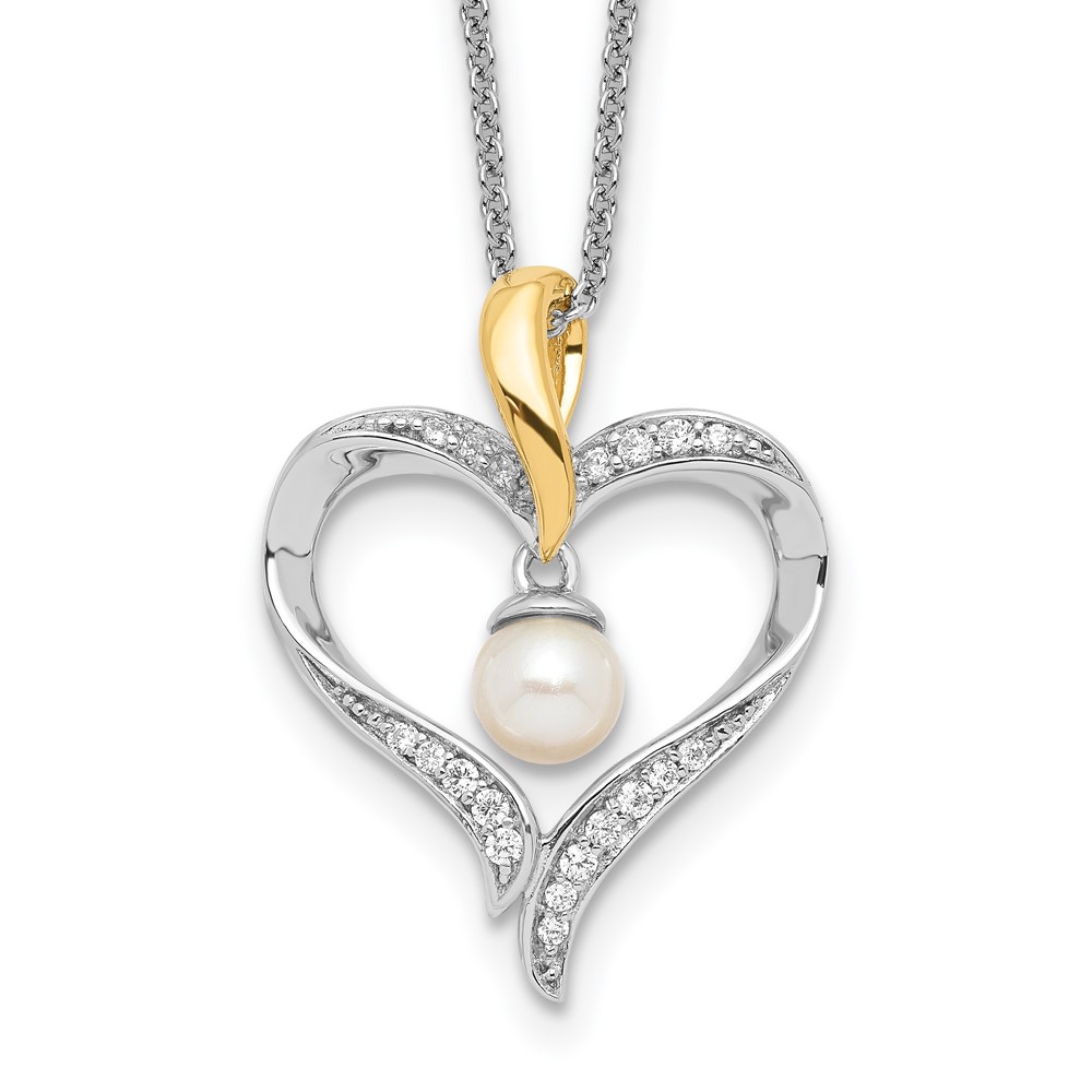 Sterling Silver & Gold-plated FW Cultured Pearl Heart & Soul 18in Neck