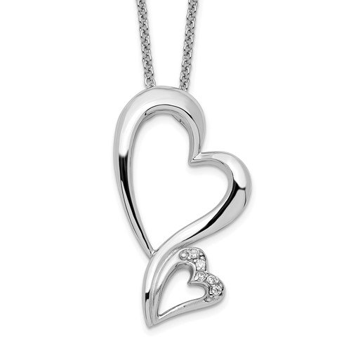 Sentimental Expressions Sterling Silver Rhodium-plated CZ Protected Heart Necklace, 18"