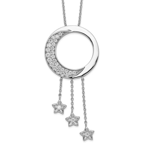 Sentimental Expressions Sterling Silver Rhodium-plated CZ I Promise You the Moon and Stars Necklace, 18"