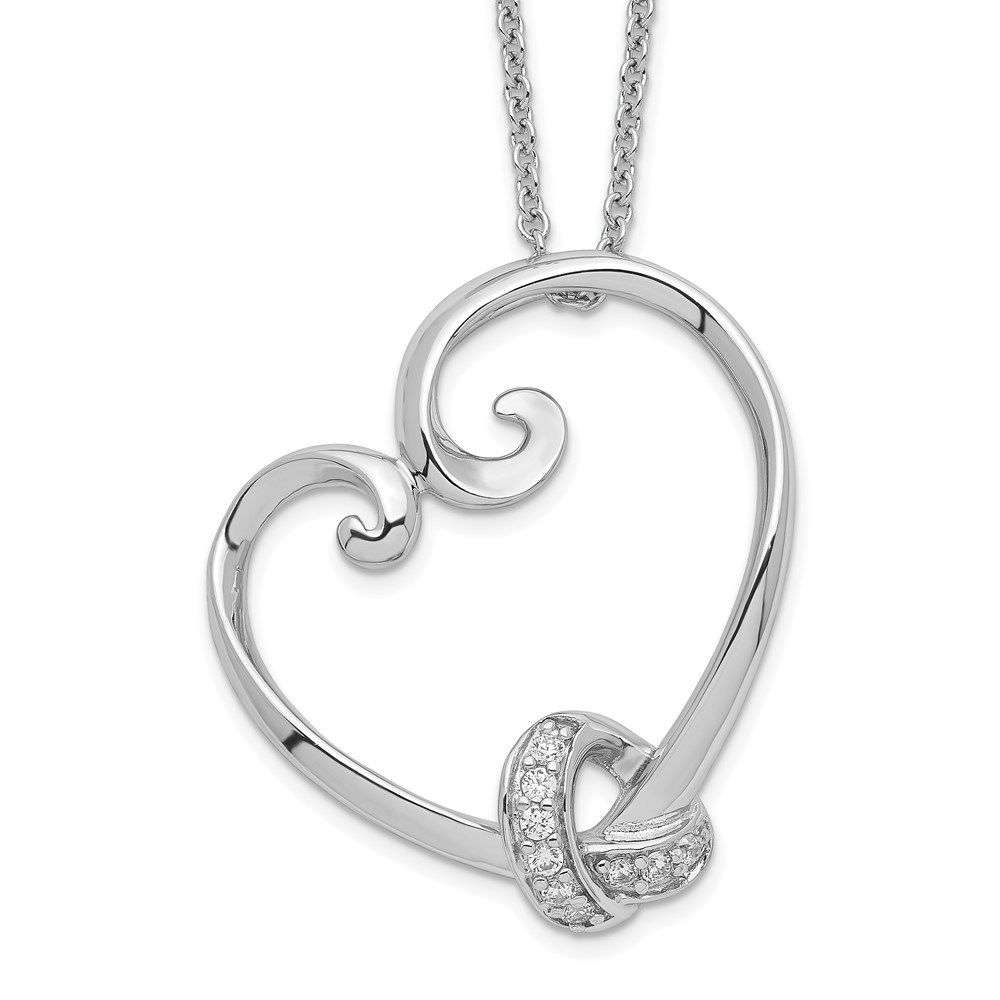Sterling Silver & CZ Loveknots 18in Heart Necklace