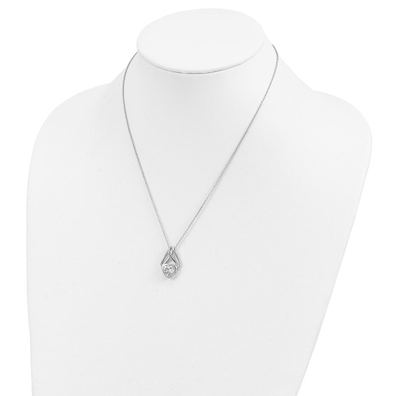 Sentimental Expressions Sterling Silver Rhodium-plated CZ Wrapped Around My Heart 18in Necklace